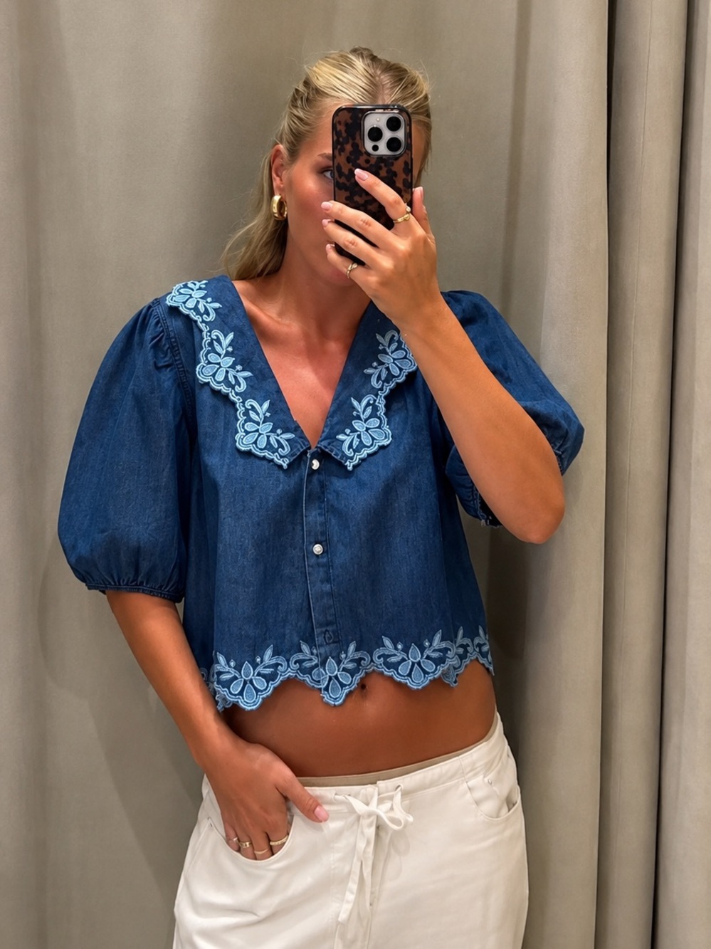 ZARA BNWT EMBROIDERED DENIM SHIRT. INDIGO 1821/052/405